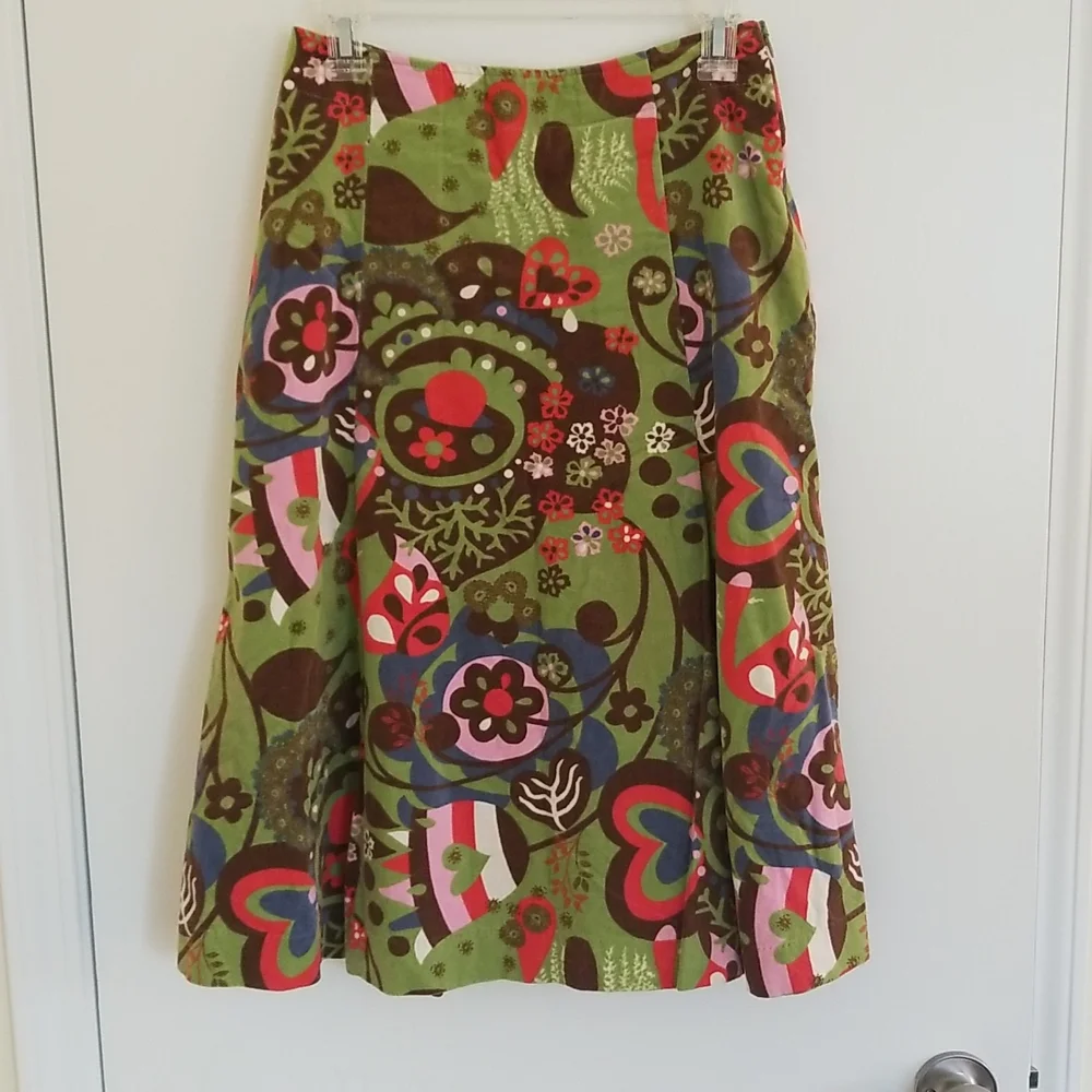 Oilily Green Velvet Paisley Floral Skirt sz 38